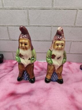 Vintage Ceramic Gnome Salt & Pepper Shakers - Green Jackets